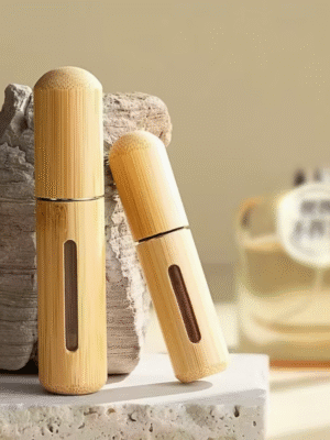 2 pcs Luxury Bamboo Shell Refillable Perfume Spray Bottles 5ml and 8ml Set