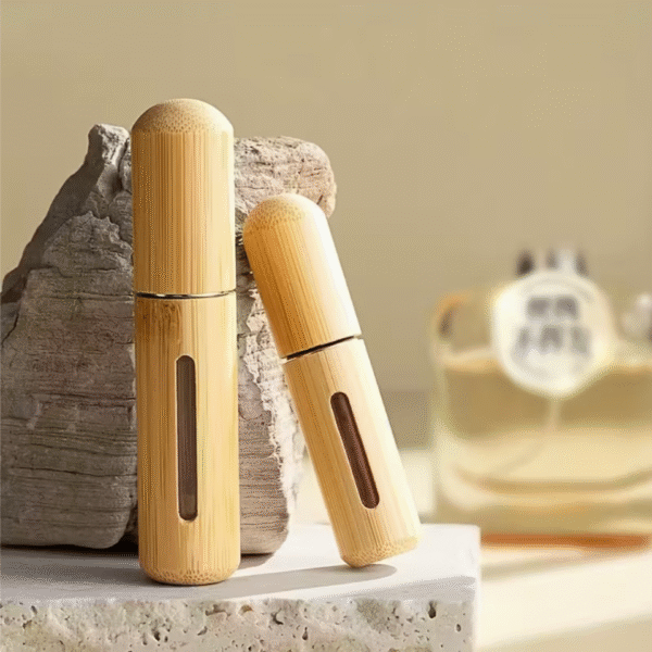 2 pcs Luxury Bamboo Shell Refillable Perfume Spray Bottles 5ml and 8ml Set