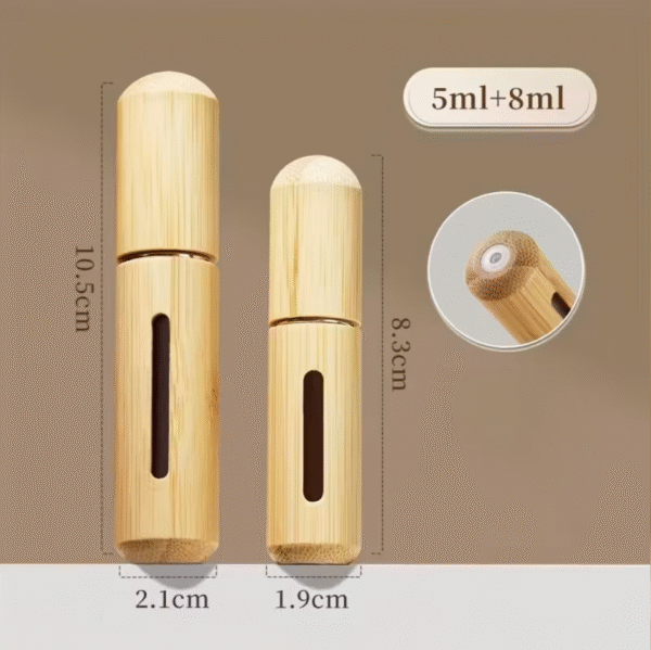 2 pcs Luxury Bamboo Shell Refillable Perfume Spray Bottles 5ml and 8ml Set