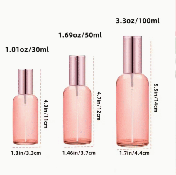 3pcs 100ml Pink Glass Fine Mist Spray Bottles with Rose Gold Caps