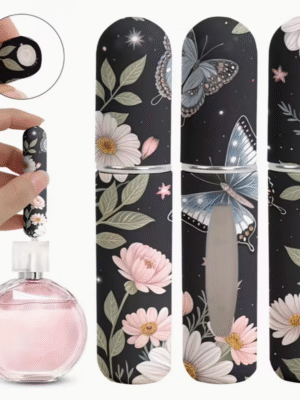 3 pcs Black Floral Refillable Perfume Spray Bottles with Travel Cosmetic Case in 5ml