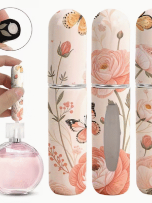 3 pcs Peach Floral Refillable Perfume Spray Bottles with Travel Cosmetic Case in 5ml