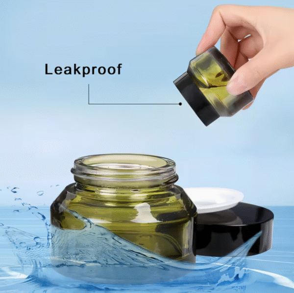 4pcs 50ml Green Glass Cosmetic Jars with Black Lids