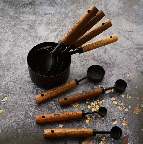 8 pcs Stainless Steel Measuring Spoons and Cups Set with Wooden Handles