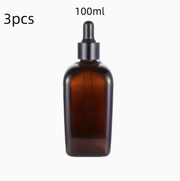 3pcs 100ml Amber Glass Dropper Bottles with Black Caps